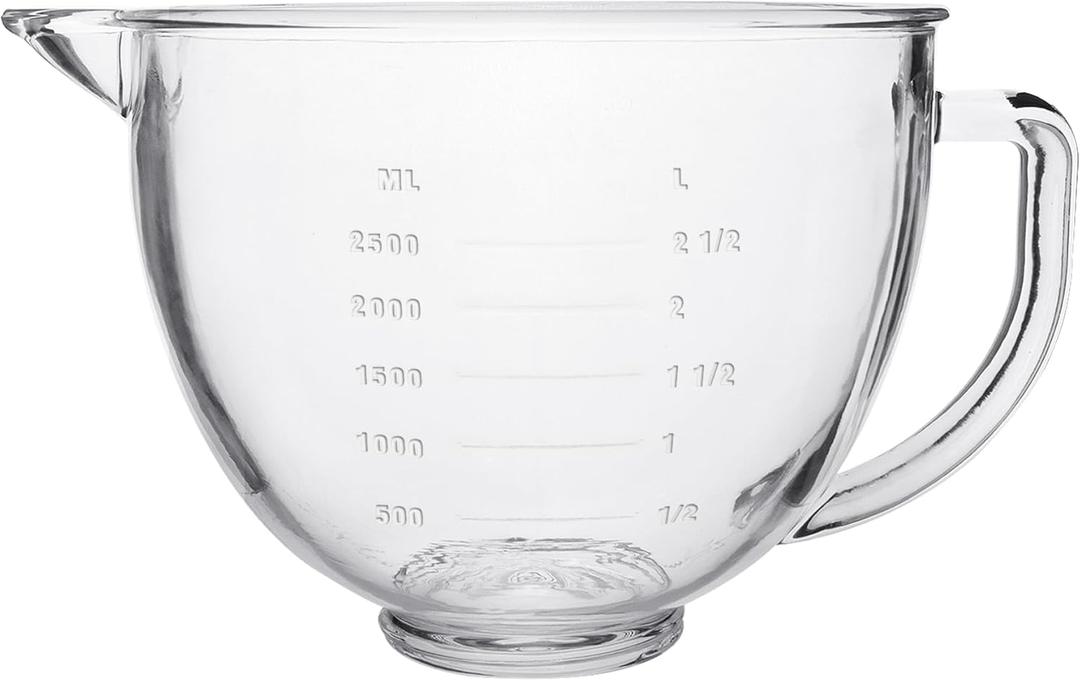 Glass Mixing Bowl 5 QT for KitchenAid 4.5 and 5 Quart Tilt-Head Stand Mixers, Fits Artisan KSM150, RRK150, KSM100, K45SS, KSM90, KSM95, K45, KSM110, 5KSM125 and More