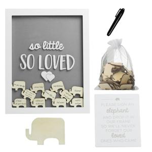 Pearhead So Little So Loved Wooden Elephant Token Frame, Little Wishes Signature Baby Shower Guestbook Alternative, Gender-Neutral Pregnancy Keepsake With 65 Signature Tokens and Pen, Gray and White