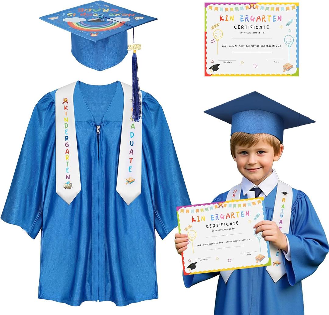 Kindergarten graduation cap and gown with 2026 Tassel, Certificate for Toddler Children (27"-33")