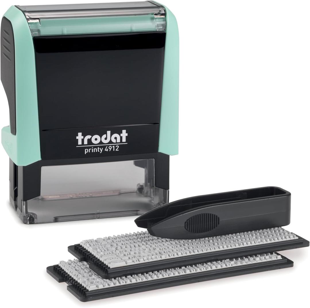 Trodat Printy 4912 Self Inking Do it Yourself (DIY) 4 line Personalized Custom Message or Address Stamp kit with Black Ink, Impression Size: 3/4 x 1-7/8 inch (Green)