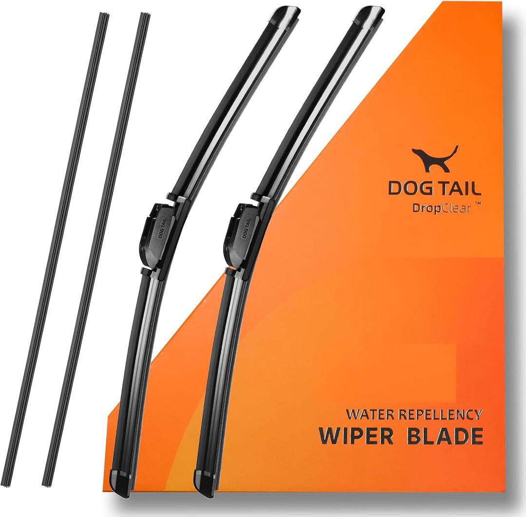 DOG TAIL Water Repellent Silicone Wiper Blades 18 inch (1 Pack) with Multiple Adapters and Refills, Automotive Replacement Front Windshield Wiper Blades for My Car with Water Repellency DropClear