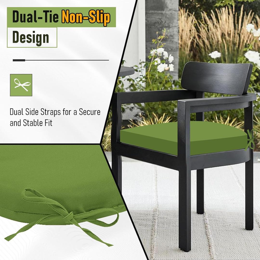 Basic Beyond Outdoor Chair Cushions Set of 2, Outdoor Cushions for Patio Furniture, Water Resistant Patio Chair Cushions with 2 Ties, 17x16x2, Grass Green