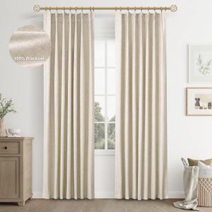 Joywell Linen Full Blackout Curtains 96 Inches Long,Pinch Pleated Back Tab Window Drapes with Hooks Light Blocking Sound Reducing Privacy Protect for Bedroom Living Room,W40 x L96,2 Panels (40"W x 96"L (Pack of 2), Linen)