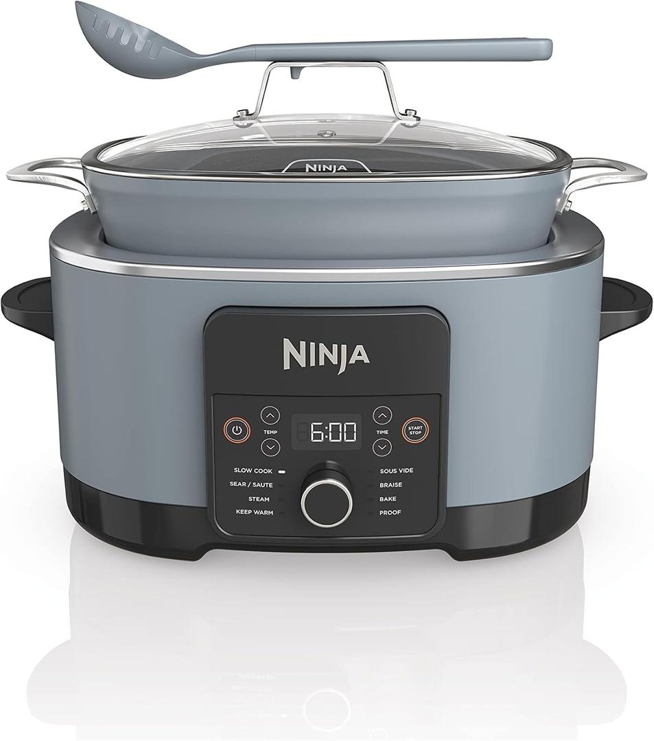 Ninja® 14-in-1 PossibleCooker™ PRO | 8.5qt, Sous Vide, Proof, Bake, & Steam Multicooker | Slow Cooker, Dutch Oven | Glass Lid & Integrated Spoon | Nonstick, Oven Safe Pot 500°F | Sea Salt Gray |MC1001, 8.5 Quarts