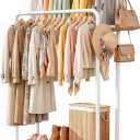 Delamu Double Rods Clothing Rack for Hanging Clothes, Portable Wardrobe Closet Rack, Metal Garment Rack with Rolling Wheels, White