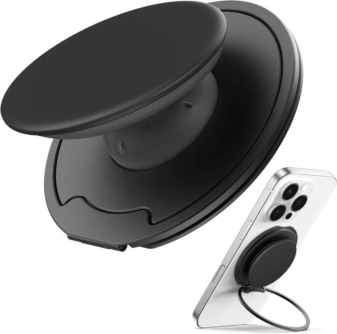 Sinjimoru for MagSafe Phone Grip  3000G Magnetic Hold, Soft Silicone Comfort, Metal Plate Included, iPhone 17/16/15/14/13, M-Tap Tok Ring Stand Black