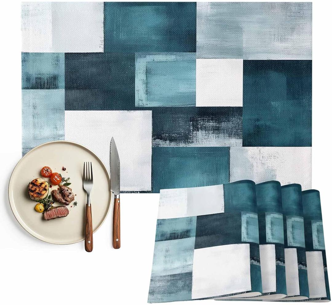 Abstract Oli Painting Placemats Set of 4, Abstract Plaid Table Mat Place Mats for Home Party Table Decorations (Bronze)