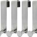Shower Hooks Towel Hanger for Glass Door, Towel Hooks for Kitchen Bathroom Cabinets Cupboards, Stainless Steel Utility Hooks for Cabinets and Cupboards, Pack of 4, Silver