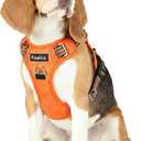Funfox Dog Harness No Pull, Adjustable Pet Vest Harness, Super Soft Material with Vertical Handle Easy Control, Reflective Night Walking, 2 Leash Clips for Medium Sized Dogs, Orange, M