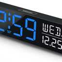 Peakeep Large Display Digital Alarm Clock for Bedrooms, Date Day of Week Temp Desk Table Clocks for Living Room Office, Dimmable Plug in Electric Clock, 5 Volumes, Loud, Auto DST (Blue and White)