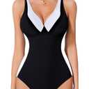Smismivo Tummy Control Swimsuits for Women Slimming One Piece Bathing Suit Curvy Retro Vintage 2025 Color Block Swim Suit Push Up Ruched Full Coverage 1 Pieces Sexy Long Torso Swimwear Black White XL (XL)