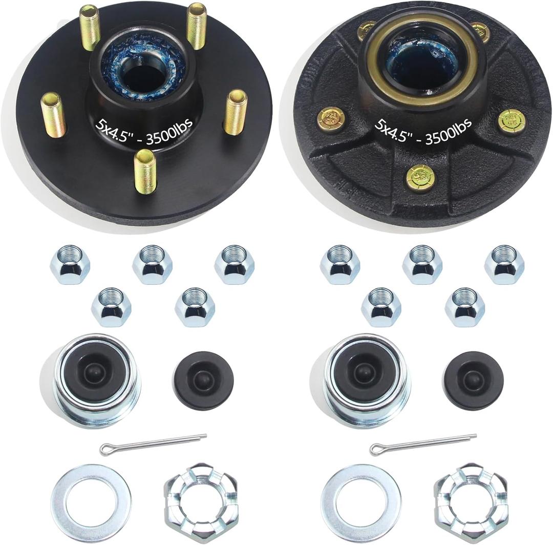 GREPSPUD 2 Sets Trailer Hub Kits 5 on 4.5'' for 3500 lbs 1-1/16'' to 1-3/8'' #84 Tapered Axle, Prelubricated L44649 L68149 Bearings 5x4.5 Trailer Replacement Idler Hub 5 Lug Bolt Trailer Wheel Hub Kit