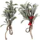 JTLB 4PCS Artificial Mistletoe Pick 9.1 Inch Xmas Hanging Fake Mistletoe Ornament Decorations for DIY Xmas Tree Wreath Holiday Decoration