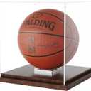 VGMiu Basketball Display Case with Wood Base, Clear Acrylic Basketball Case Display Box with Removable Built-in Ball Holder for Autographed Balls, Sports Collectibles, Memorabilia Displays
