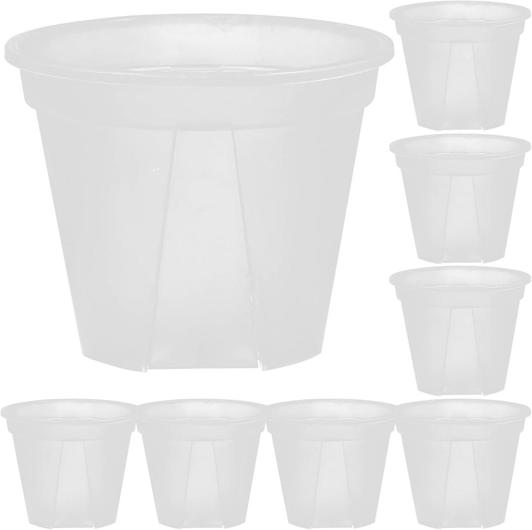 GANAZONO 10pcs Transparent Flower Pots - 12 Inch & 4 Inch Pots for Plants, Garden Succulent Planters - Plastic, White, Round (10X10X8CM, White)