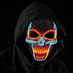 OceanWings Halloween Mask LED Light up Costumes Scary Mask for Party Supplies Favor (White Orange-silver)