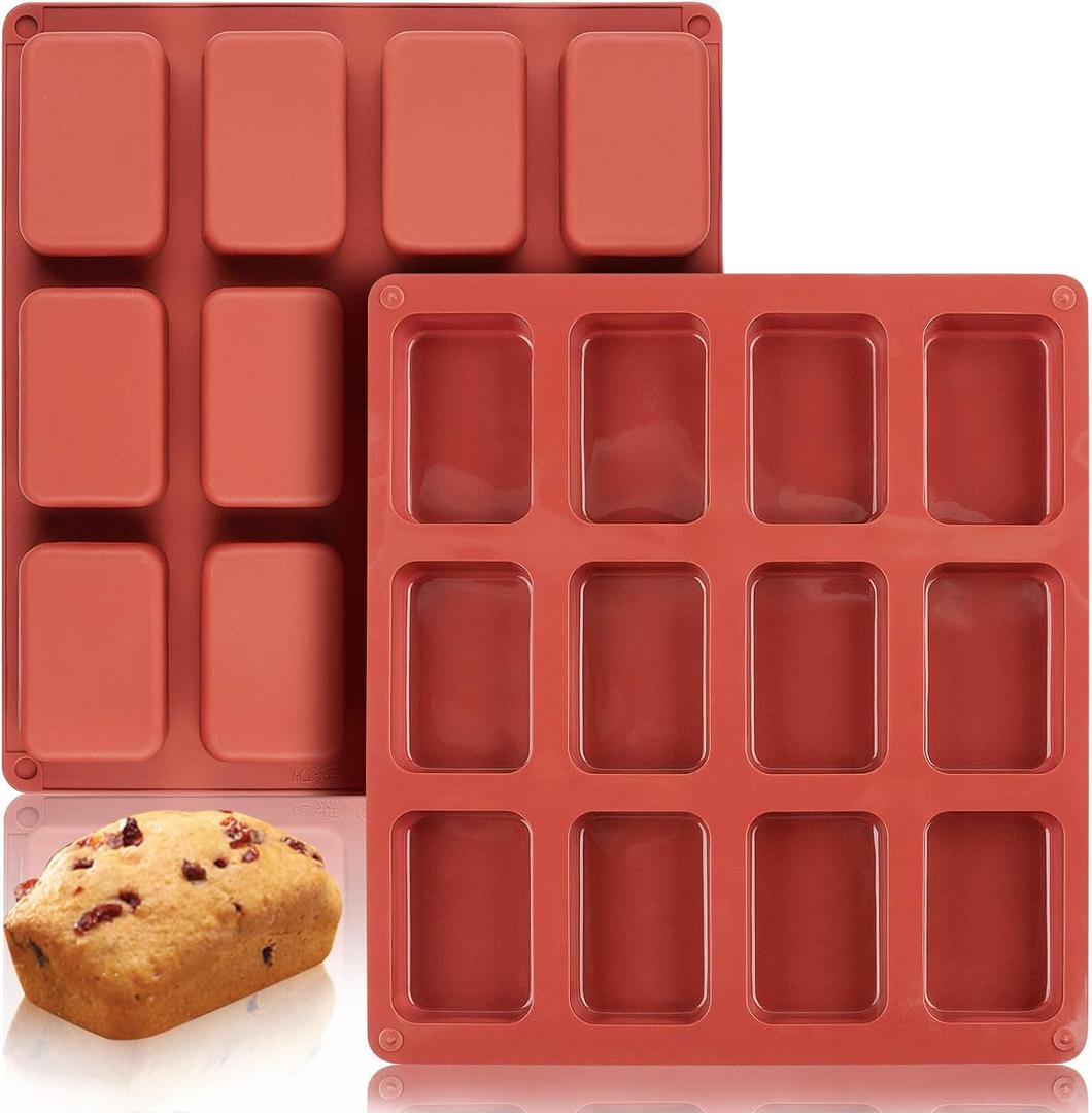 JOERSH Silicone Mini Loaf pan-(2PCS) 12 Cavities Bread Pan, Non-stick Silicone Baking Molds for Bread, Cake, Cornbread, Brownie, Mini Sized Cheesecake