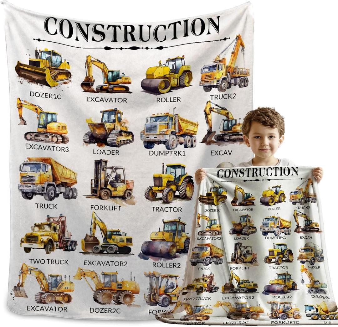 Truck Construction Equipment Blanket Gift for Boys Girls, Truck Throw Blanket Gifts for Kids Decor Trucks Plush Soft Lightweight Flannel Fleece Blankets for Sofa Bed Chair 50x40In