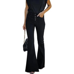 KUNMI Women's Flare Bell Bottom Jeans High Waisted Wide Leg Bootcut Jeans Stretchy Denim Pants (Black)