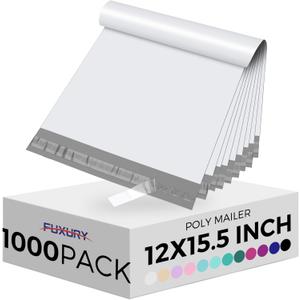 Fuxury Poly Mailers 12x15.5 Inch 1000 Pack, Bulk Shipping Bags for Clothing, Strong Adhesive Shipping Envelopes for Small Business Suppliers,Waterproof Mailers Poly Bags Mailing Envelopes White, 12x15.5'' 1000pcs
