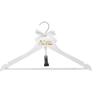 GraduatePro Graduation Cap and Gown Hanger 17.5 with Hook Clip for College and High School Graduates, Graduation Gifts with Class of 2026 Printed for Her and Him, White