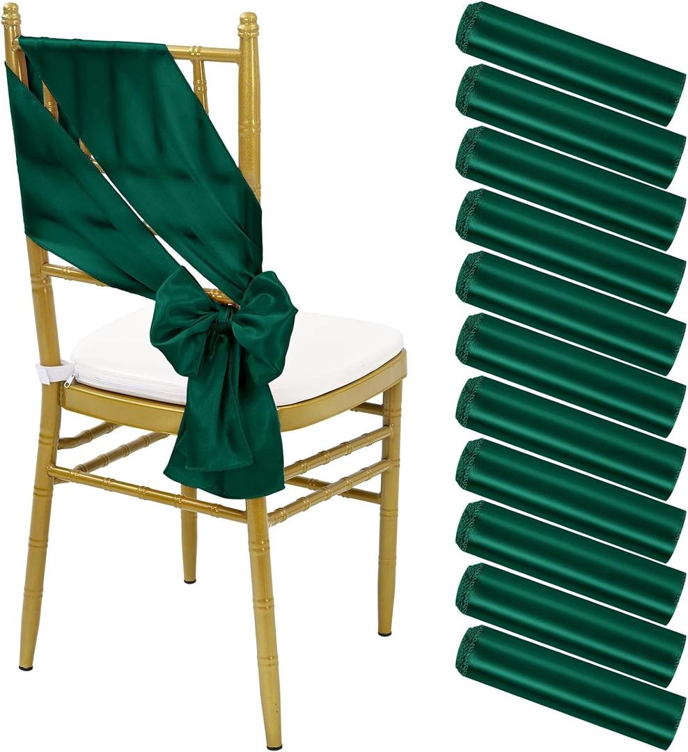 120 PCS Satin Chair Sashes Emerald Green Shiny Chair Ribbon Ties Back Bows Designed Sashes Universal Chair Cover for Wedding Reception Gathering Birthday Party Banquet Restaurant Chair Decor (7x78in)