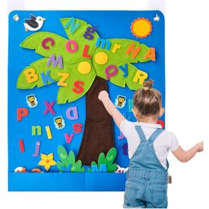 CHEFAN Felt Letter and Number Tree, Coconut Tree Alphabet Game, Felt Story Board Set for Early Education Storytelling, Flannel Board for Wall Teaching Home Classroom Play