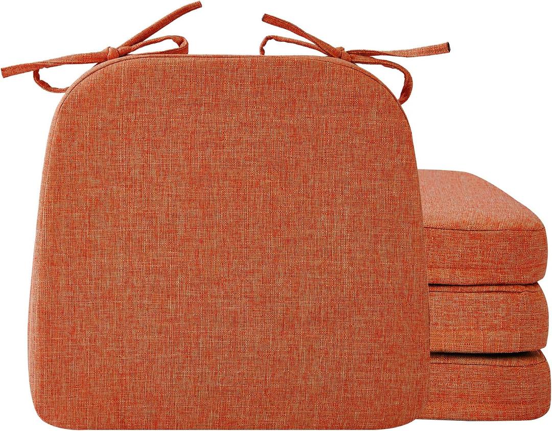 Ruqmuis Chair Cushions for Dining Chairs, 2" Thick Seat Cushions for Kitchen Chairs, D-Shaped Chair Pads with Washable Cover, Ties and Non Slip Backing, 17'' x 16'', Set of 4, Orange, 4 Count