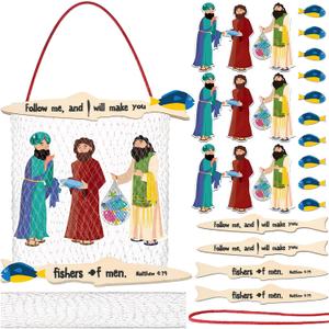 Amyhill 24 Sets Fishers of Men Craft for Kids First Communion Sunday School Crafts Bible Craft Kit Christian Jesus Religious Supplies for Toddlers Kids and Home Activities