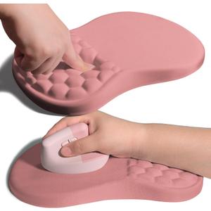 Ergonomic Joint Wrist Support Mouse Pad with Memory Foam Cushion Massage Bump, Carpal Tunnel Pain Relief Mousepad Slope Design for Wrist Rest, 11.8x7.9 in, Pink