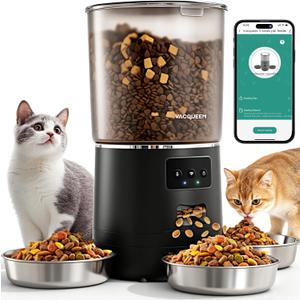 Automatic Cat Feeder for 3 Cats, 6L/25 Cups Smart  WiFi Pet Feeder, Strong Anti-Jam System, Dual-Effect Desiccant Cat Food Dispenser, with 10S Voice Recorder for Cats and Small Dog(Black)