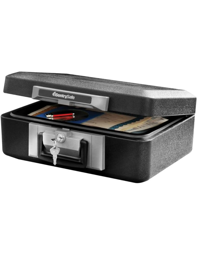 SentrySafe Fireproof Safe Box with Key Lock, Chest Safe with Carrying Handle to Secure Money, Jewelry, Documents, 0.25 Cubic Feet, 6.3 x 15.3 x 12.1 Inches, 1160