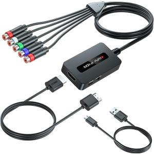 Female Component to HDMI Converter Cable with HDMI and Component Cables for PS2/ NGC/Wii/Xbox with Male Component, 1080P YPbPr to HDMI Converter, Component in HDMI Out Adapter