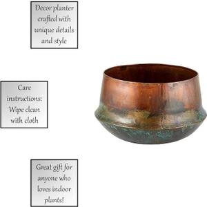47th & Main Rustic Finished Planter/Pot, 7" Diameter, Copper/Blue
