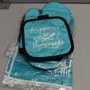 Sratte 6 Pcs Kitchen Decor Accessories Set Farmhouse Towels Pot Holders Oven Mitts Set 2 Dish Towels 2 Potholders 2 Cooking Mittens Oven Glove for Christmas Baking Cooking Supply(Light Teal,Kitchen)