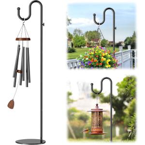 74" Shepherds Hook Stand: Hanging Wind Chimes, Bird Feeders, Plants, Lanterns and Wreath, Adjustable Free Standing Pole Holder with Heavy Duty Base for Indoor & Outdoor, Holds Up to 20 LBS