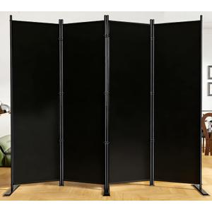 SUNALLY Room Divider 6FT Folding Privacy Screens, 4 Panel Fabric Divider for Room Separation, 88" W Freestanding Portable Wall Dividers Screen for Home Dorm Studio Office, Black