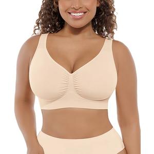 FeelinGirl Bras for Women No Underwire Seamless Stretchy Lift Lightly Bralette Plus Size Womens Wireless Bra Beige 3XL