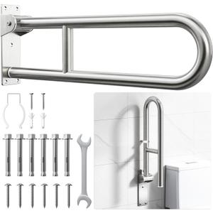 Toilet Grab Bar, Bathroom Safety Handrail Wall Mounted, 304 Stainless Steel Flip Up Folding Support Rail for Elderly Seniors and Handicap Assistance (30 Inch)