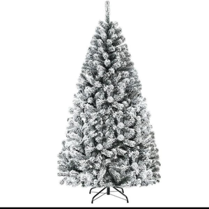 6 ft. Unlit Premium Snow Flocked Hinged Artificial Christmas Tree with Metal Stand