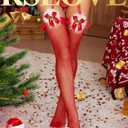 RSLOVE Women Christmas Thigh High Stockings Sexy Santa Fishnet Lingerie Red Hosiery Pantyhose (One Size)