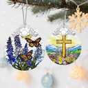 2 x Stained Glass Ornament, Christmas Ornaments, Christmas Decorations for Tree, Holiday Ornament, Gifts for Butterfly Lovers, Holiday Party Gifts, Gift Ideas & Xmas Gift - Lavender with Butterfly