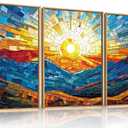 Mountains Framed Canvas Wall Art Set, Modern Abstract Art Painting, Irregular Square Ridge Wall Decor, Sunrise Art Print for Living Room, Bathroom, Bedroom, Office - 16"x24"x3