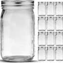 Mason Jars 32 oz, 12 Pack Quart Mason Jars With Wide Mouth Lids, Glass Jars for Canning, Food Storage, Meal Prep, Overnight Oats, Fermenting, Pickling, DIY Projects