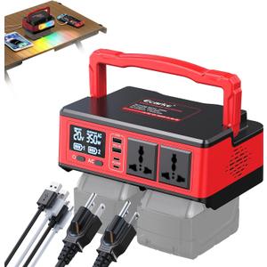 350W Power Inverter Compatible with Milwaukee 18V Batteries: Portable Power Station with 2 AC Outlets 2 USB-A&2 Type-C, Generator DC 18V to AC 110V - Battery Adapter 500LM LED Light RGB Light