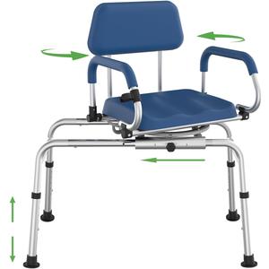 Loyoda Sliding Shower Chair Tub Transfer Bench with Swivel Seat, Premium Padded Seat and Backrest, Pivoting Arms, Height Adjustable for Tubs, Inside Shower, for Handicap & Seniors350 Lbs