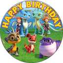 7.5 Inch Dragons Rescue Riders Cake Topper  Round Edible Birthday Cake Decorations, Happy Birthday Cake