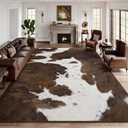 DweIke Cow Print Rugs for Living Room, 6x9 Large Soft Brown Faux Animal Cowhide Area Rug, Washable Non-Slip Stain Resistant Throw Carpet for Dining Room Office Western Home Decor