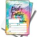 ONDTOM Summer Swimming Party Invitations Cards with Envelopes (4" x 6") - 20 Pack - Tie Dye Pool Birthday Fill-in Style Invites for Kids Boys Girls - D04