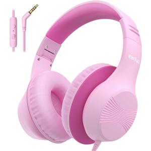 EarFun K3 Kids Headphones, Over Ear Headphones with Microphones, 85/94dB Safe Volume Limit, HD Stereo Sound, 3.5mm Jack, Foldable Wired Headphones for School/Travel/Boys/Girls/Tablet/iPad, Pink
